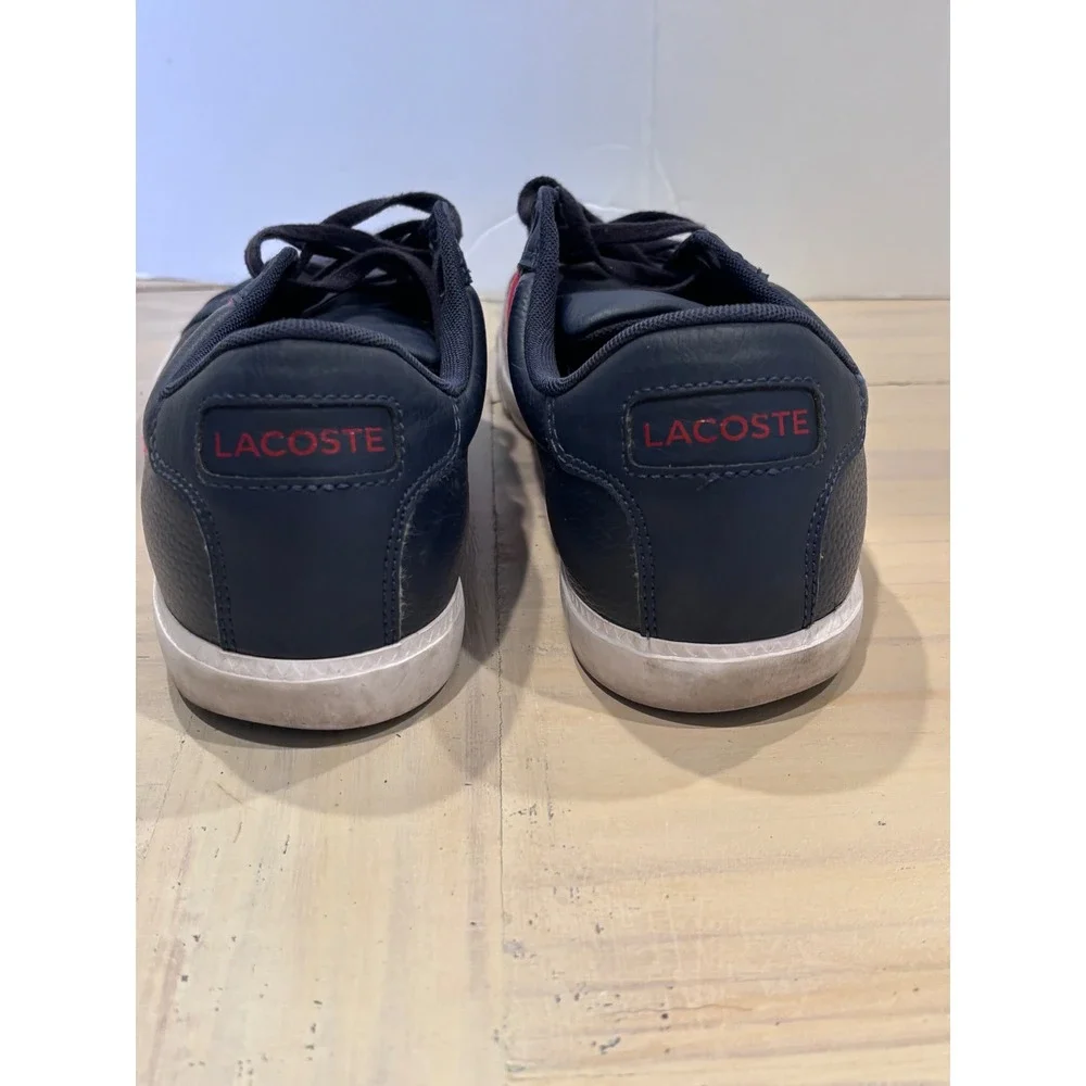 Lacoste Grad Vulc 120 2 P Mens Navy Blue Leather Striped Sneakers Size 8 Preppy